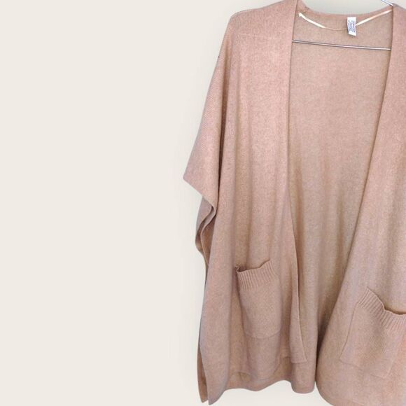 Nordstrom Womens Ruana Sweater One Size Cashmere Cardigan Knit Camel Pockets - Picture 4 of 9